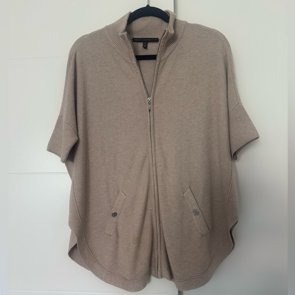 White House Black Market Beige Knit Zip Poncho Sweater